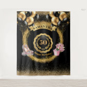 Roos Gouden Hoge Hakken Zwarte Ballonnen 50ste Ver Wandkleed (Voorkant)