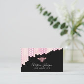 roos gouden honingraat en bij logo op zwart visitekaartje (Staand voorkant)