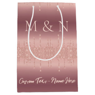 Roos Gouden Huwelijksgeschenkzak Aangepaste Naam e Medium Cadeauzakje
