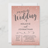 Roos gouden huwelijksuitnodiging, roze kaart (Voorkant)