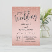 Roos gouden huwelijksuitnodiging, roze kaart (Staand voorkant)