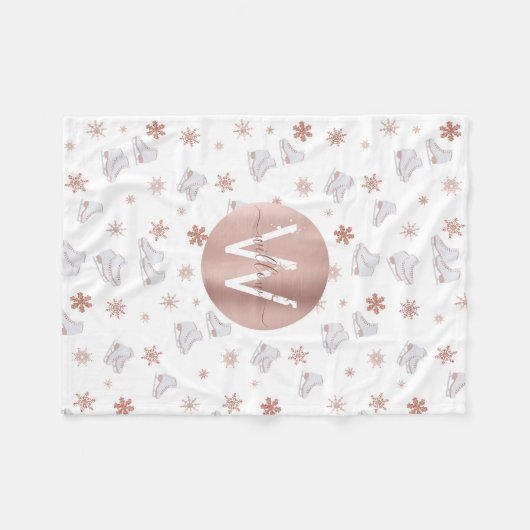 Roos gouden ijs Schaatsen Blush roze schaatsen Mon Fleece Deken (Voorkant (Horizontaal))