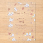 Roos gouden ijs Schaatsen Blush roze schaatsen Ver Acryl Uitnodigingen (Voorkant)