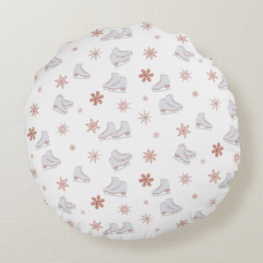 Roos gouden ijspatroon Blush roze schaatspatroon S Rond Kussen (Achterkant)