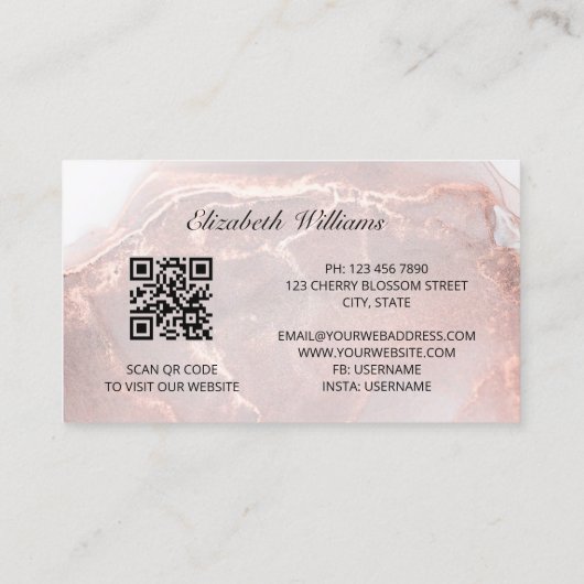 Roos gouden inkt marmer | QR-code Visitekaartje (Achterkant)