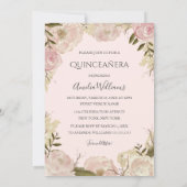 Roos Gouden Jurk Bloemen Roos Quinceanera Invite Kaart (Achterkant)