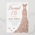Roos gouden jurk lief 16 16e verjaardag folie uitnodiging<br><div class="desc">Roos Gold Dress Sweet 16 16th Birthday Folie Invitation Bekijk andere uitnodigingen in onze Niche en Nest Store</div>
