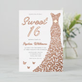 Roos gouden jurk lief 16 16e verjaardag folie uitnodiging (Staand Voorkant)