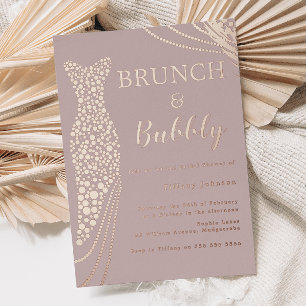Roos Gouden Jurk Roze Vrijgezellenfeest Brunch & B Folie Uitnodiging