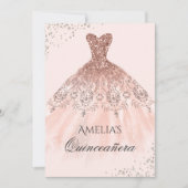 Roos Gouden Jurk Sparkle Quinceanera Invitation Kaart (Voorkant)