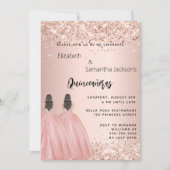 Roos gouden jurk tweeling meisjes Quinceanera Kaart (Voorkant)