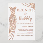 Roos Gouden Jurk Vrijgezellenfeest Brunch & Bubbly Folie Uitnodiging (Voorkant)