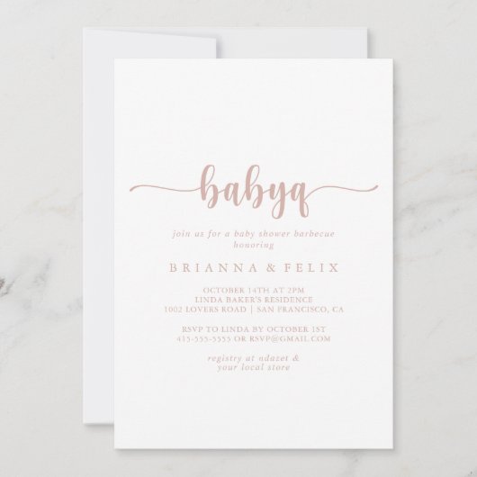 Roos gouden kalligrafie babyQ Baby shower barbecue Kaart (Voorkant)
