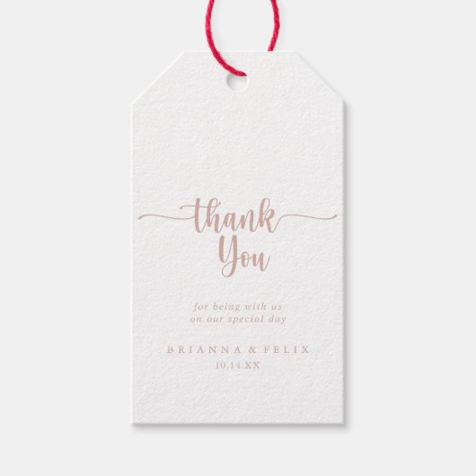 Roos gouden kalligrafie bruiloft dank u cadeaulabel (Voorkant)