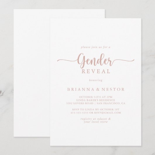 Roos gouden kalligrafie Geslacht onthullen partij Kaart (Voorkant / Achterkant)