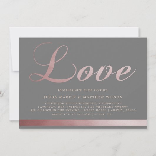 Roos gouden kalligrafie | Huwelijksuitnodiging Kaart (Voorkant)