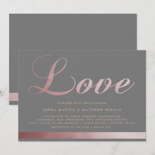 Roos gouden kalligrafie | Huwelijksuitnodiging Kaart (Voorkant / Achterkant)