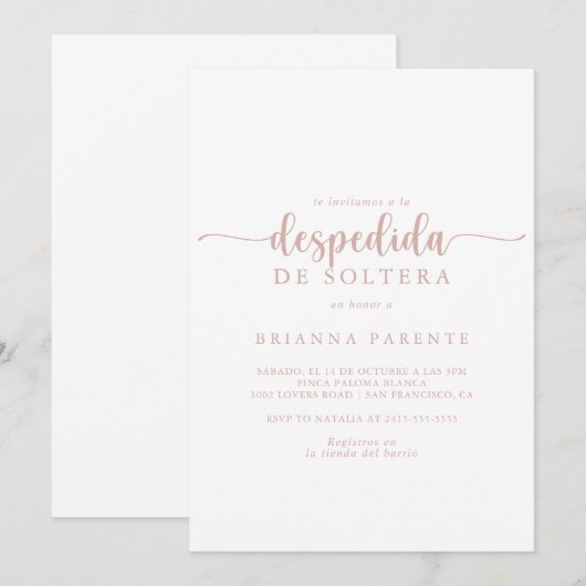 Roos Gouden Kalligrafie Spaans Vrijgezellenfeest Kaart (Voorkant / Achterkant)