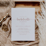 Roos gouden kalligrafie vrijgezellenfeest kaart<br><div class="desc">Deze roos gouden kalligrafie bachelorette party uitnodiging is perfect voor een rustige gebeurtenis. Het eenvoudige en elegante ontwerp kenmerkt klassieke en fancy manuscripttypografie in roos goud en wit.</div>