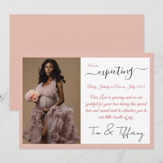 Roos Gouden Kalligrafie Zwangerschaps Aankondiging (Voorkant / Achterkant)