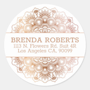 Roos-gouden kant Floral Mandala Geometric Design Ronde Sticker