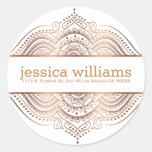 Roos-gouden kant Floral Paisley Geometrisch ontwer Ronde Sticker (Voorkant)