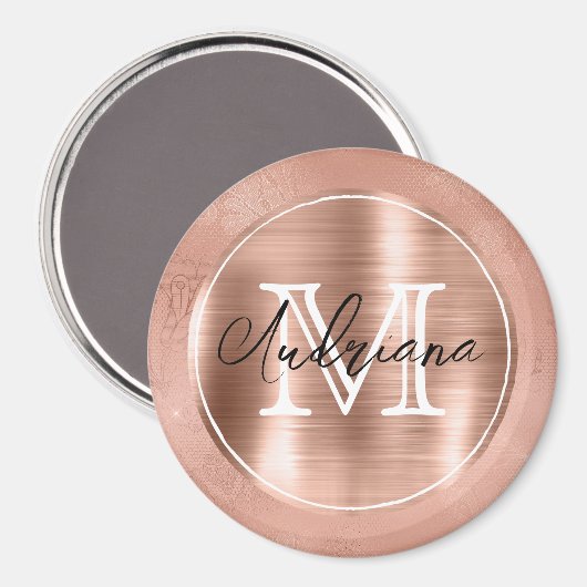 Roos Gouden Kant Monogram en Naam Magneet (Voorkant / Achterkant)