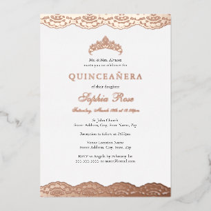 Roos gouden kant Tiara Quinceanera Folie Uitnodiging