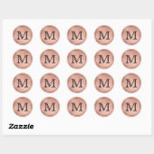 Roos Gouden Kant Zwart Monogram Letter Ronde Sticker (Vel)