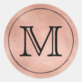 Roos Gouden Kant Zwart Monogram Letter Ronde Sticker (Voorkant)