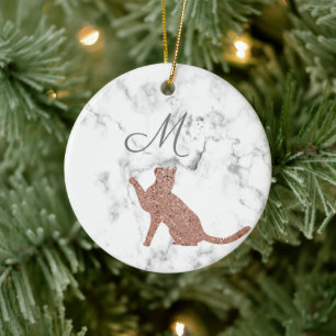 Roos gouden kattensilhouet - je monogram  keramisch ornament