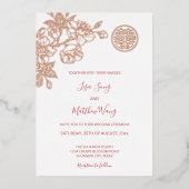 Roos gouden kersenbloesem Chinees bruiloft Folie Uitnodiging (Voorkant)