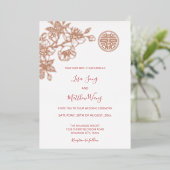 Roos gouden kersenbloesem Chinees bruiloft Folie Uitnodiging (Staand Voorkant)