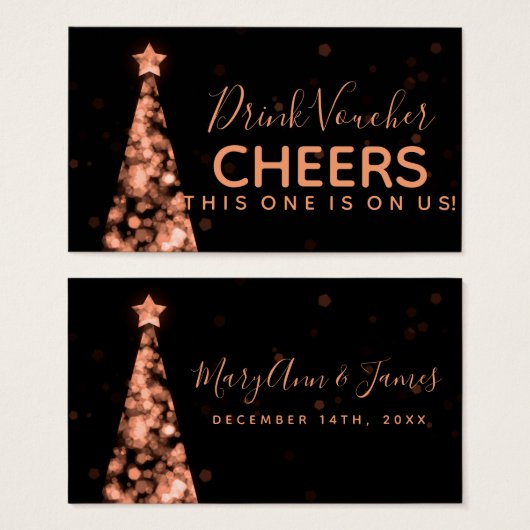 Roos Gouden Kerst Bruiloft Drink Voucher Visitekaartje (Voorkant /achterkant)