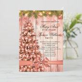 Roos Gouden Kerst Trouwboom, Lichten & Lint Kaart (Staand voorkant)