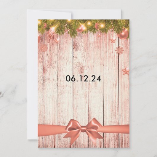 Roos Gouden Kerst Trouwboom, Lichten & Lint Kaart (Achterkant)