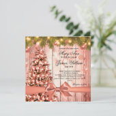 Roos Gouden Kerst Trouwboom, Lichten & Lint Kaart (Staand voorkant)