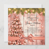 Roos Gouden Kerst Trouwboom, Lichten & Lint Kaart (Voorkant)