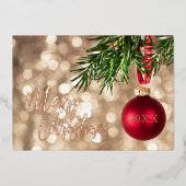 Roos gouden kerstbomen Ornament Folie Uitnodiging (Voorkant)