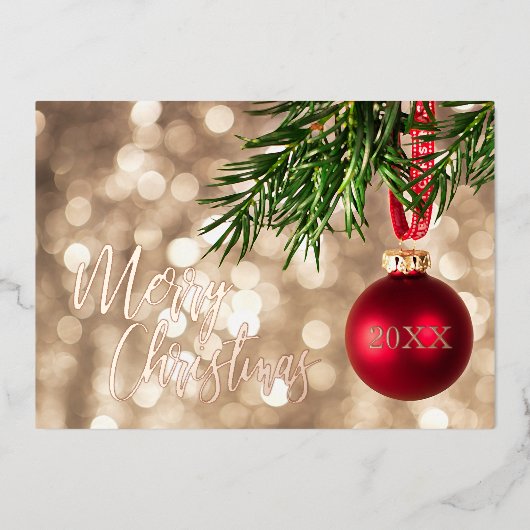 Roos gouden kerstbomen Ornament Folie Uitnodiging (Voorkant)