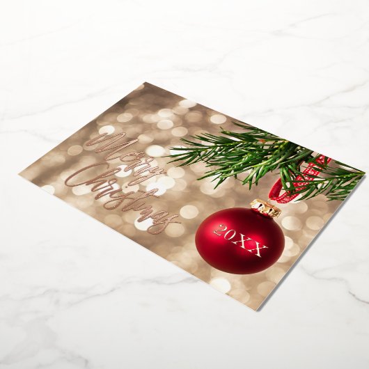 Roos gouden kerstbomen Ornament Folie Uitnodiging (Gedraaid)
