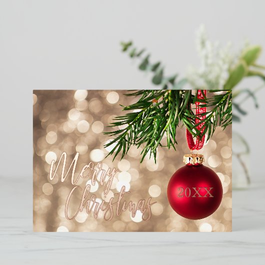 Roos gouden kerstbomen Ornament Folie Uitnodiging (Staand Voorkant)