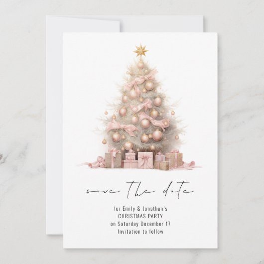 Roos Gouden Kerstboom Bewaar de Datum Kaart (Voorkant)