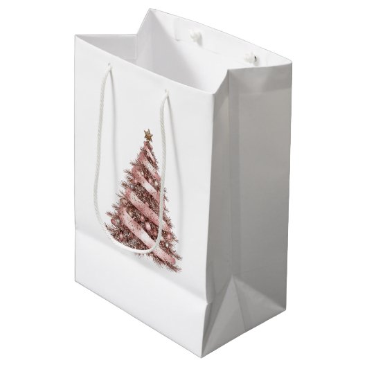 Roos gouden kerstboom medium cadeauzakje (Voorkant Gekanteld)