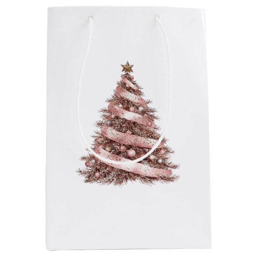 Roos gouden kerstboom medium cadeauzakje (Voorkant)