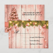 Roos Gouden Kerstbruiloft RSVP Tree & Ribbon Kaartje (Voorkant / Achterkant)