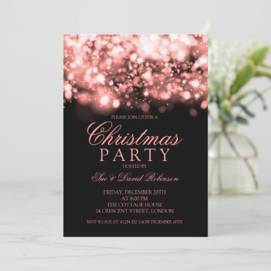 Roos Gouden Kerstfeest Sparkling Lights Kaart (Staand voorkant)