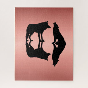 Roos gouden kleursilhouetten van wolvenpuzzel legpuzzel