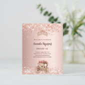 Roos gouden koets tiara Sweet 16 uitnodiging (Staand voorkant)