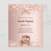 Roos gouden koets tiara Sweet 16 uitnodiging (Voorkant)